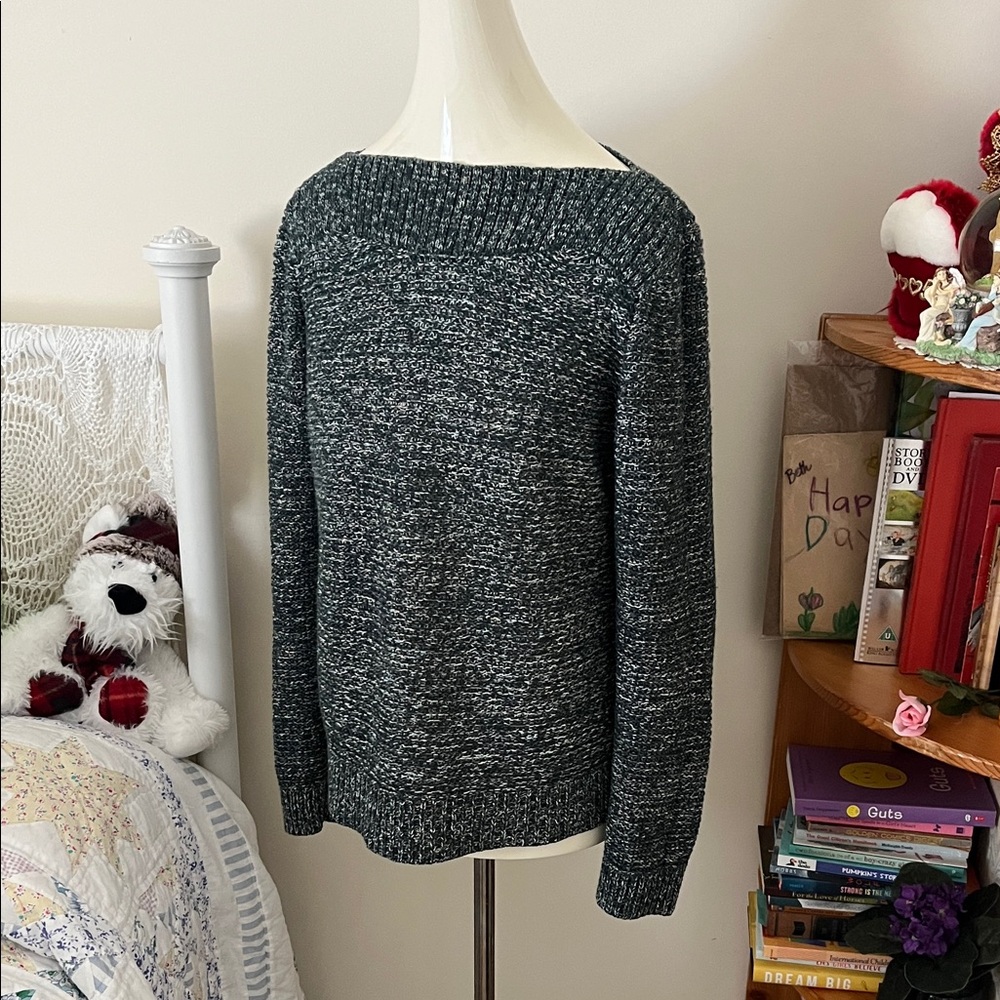 Croft & Barrow Dark Green and White Boat Neck Sweater